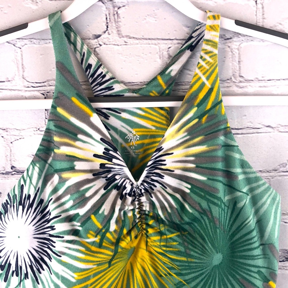 prAna ‘Sabin’ Racer Back Tank Top Green/Yellow Starburst Sz XS - Picture 2 of 12